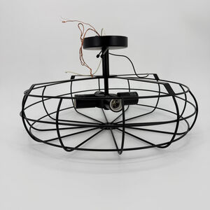 Black Metal Cage Semi-Flush Mount Ceiling 3 Lights industrial design